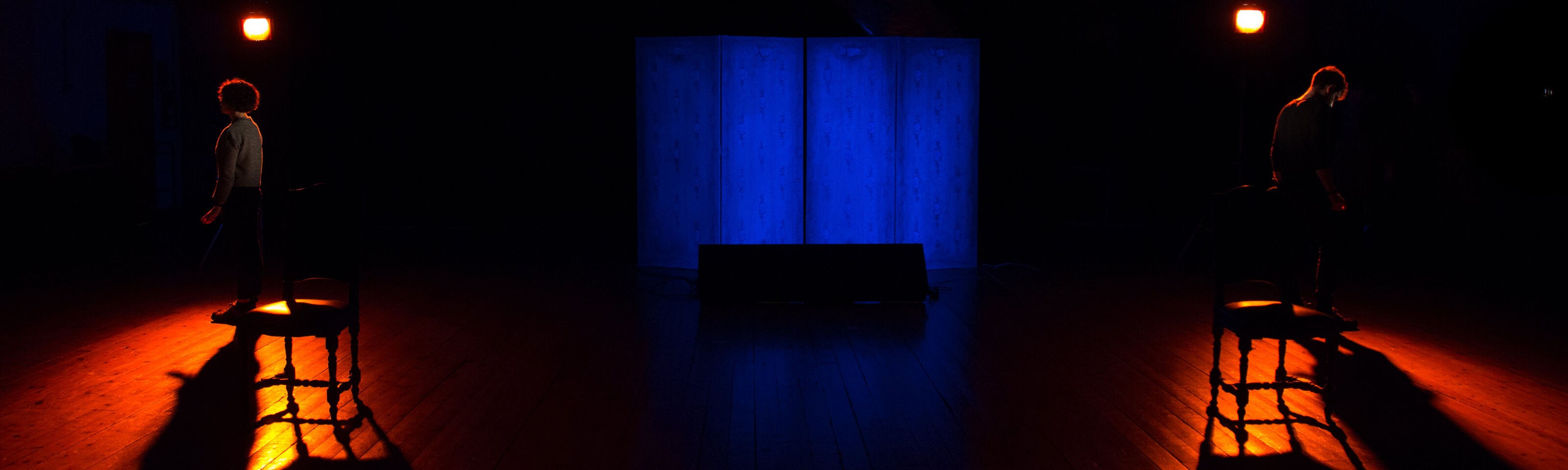  Orange and blue lights in a theater show. Live lighting